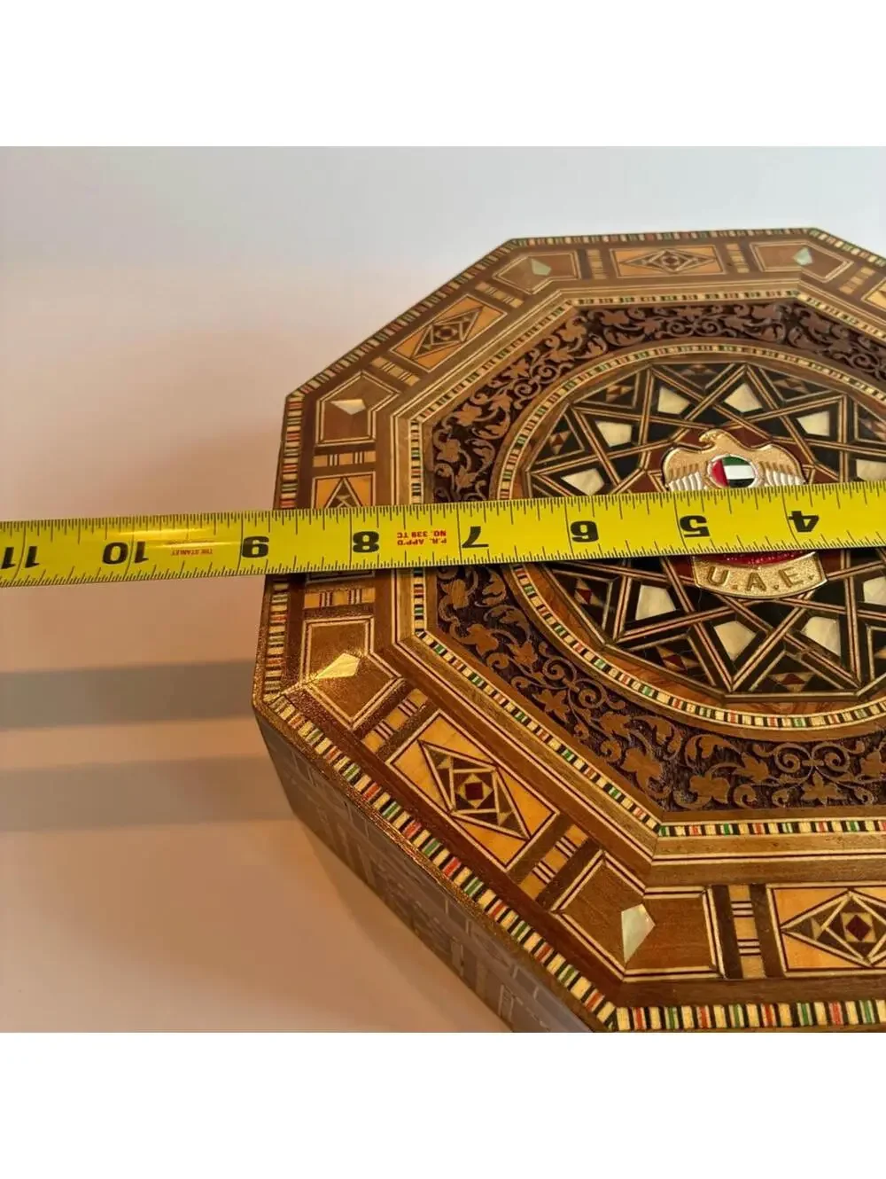 Large UAE Sadeli Marquetry Jewelry Box, Middle Eastern Mosaic Wood Inlay Box